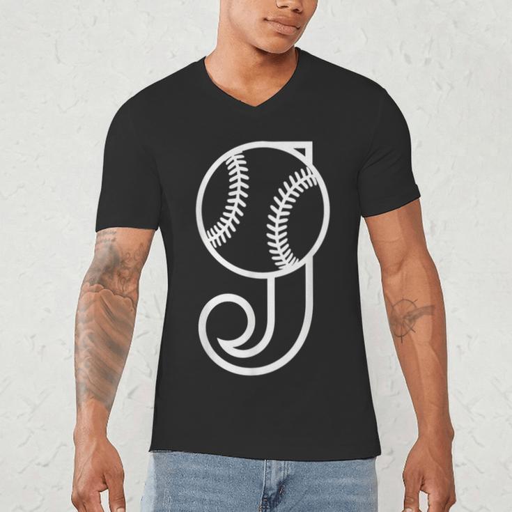 Baseball Sport Player Monogram Cool Initial Letter J Men's V-Neck T-Shirt