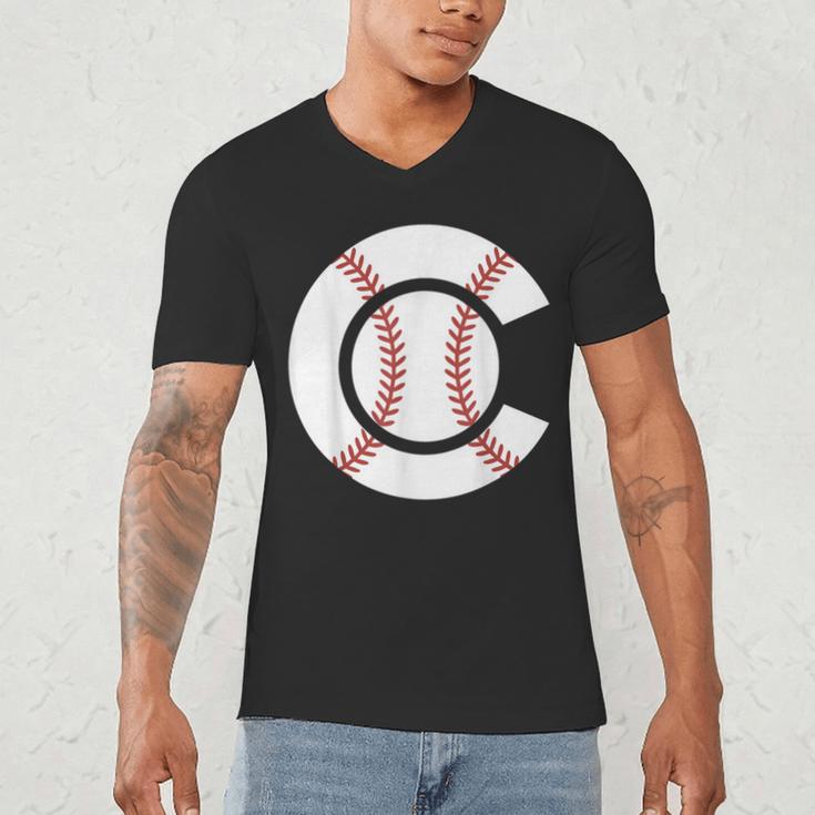 Baseball Sport Player Graphic Monogram Initial Letter C Men's V-Neck T-Shirt Baseball Sport Player Graphic Monogram Initial Letter C Men's V-Neck T-Shirt