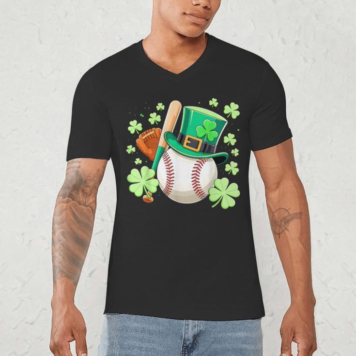 Baseball St Patricks Day Lucky Baseball Player Shamrock Men's V-Neck T-Shirt Baseball St Patricks Day Lucky Baseball Player Shamrock Men's V-Neck T-Shirt