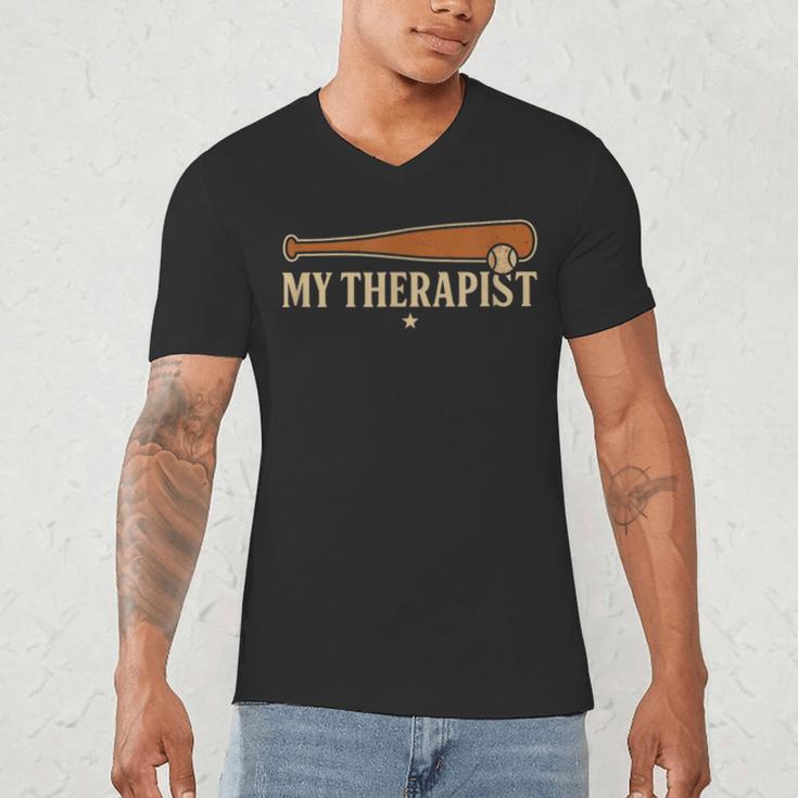 Baseball Tee My Therapist Bat Men Women Kids Men's V-Neck T-Shirt Baseball Tee My Therapist Bat Men Women Kids Men's V-Neck T-Shirt