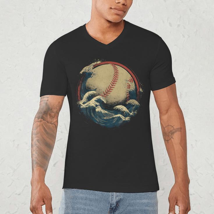 Baseball Waves Ocean Sports Baseball Fans Men's V-Neck T-Shirt Baseball Waves Ocean Sports Baseball Fans Men's V-Neck T-Shirt