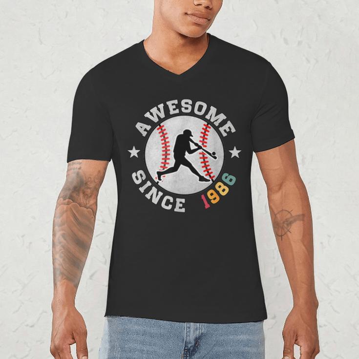 Birthday Baseball Lover 40 Years Old Awesome Since 1986 Men's V-Neck T-Shirt Birthday Baseball Lover 40 Years Old Awesome Since 1986 Men's V-Neck T-Shirt