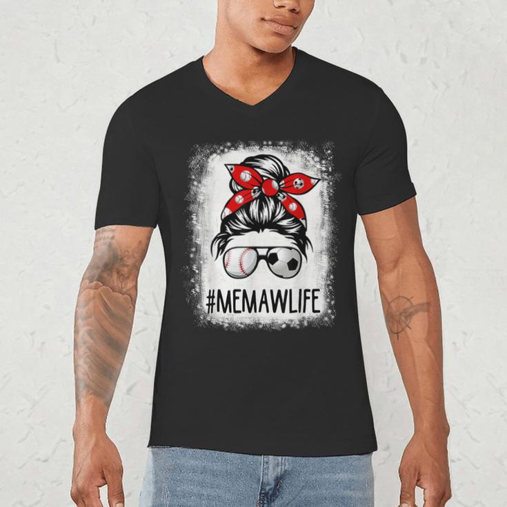 Bleached Memaw Life Soccer Messy Bun Baseball Game Day Men's V-Neck T-Shirt Bleached Memaw Life Soccer Messy Bun Baseball Game Day Men's V-Neck T-Shirt