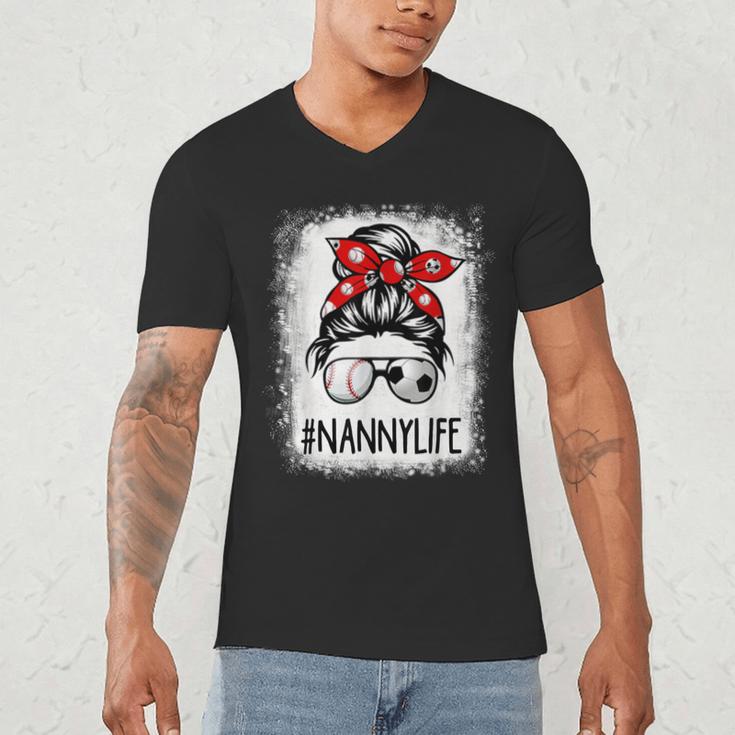 Bleached Nanny Life Soccer Messy Bun Baseball Game Day Men's V-Neck T-Shirt Bleached Nanny Life Soccer Messy Bun Baseball Game Day Men's V-Neck T-Shirt