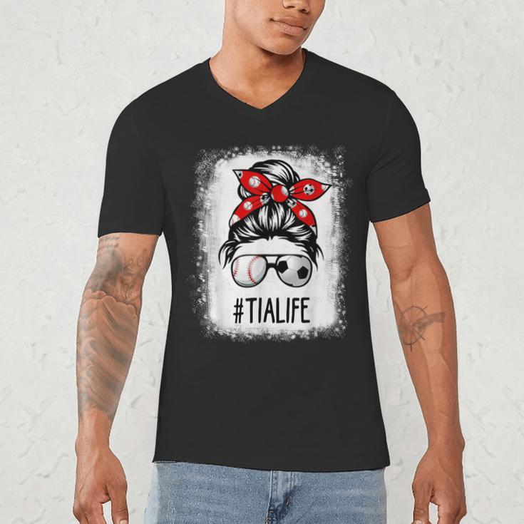 Bleached Tia Life Soccer Messy Bun Baseball Game Day Men's V-Neck T-Shirt Bleached Tia Life Soccer Messy Bun Baseball Game Day Men's V-Neck T-Shirt