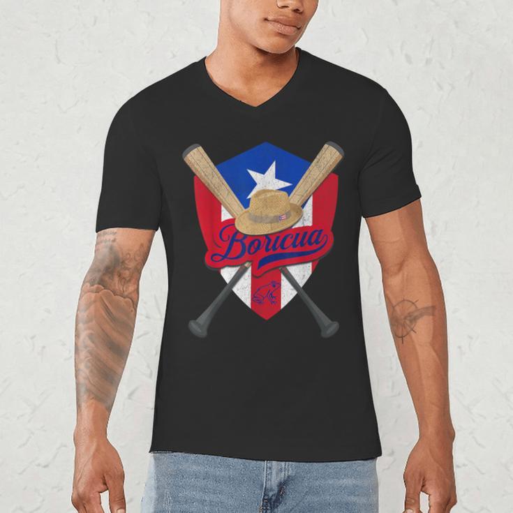 Boricua Puerto Rico Baseball Coqui Frog Pava Hat Fan Men's V-Neck T-Shirt