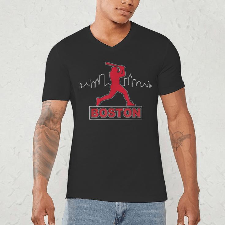 Boston Lovers Skyline Retro Baseball Heartbeat Men Women Men's V-Neck T-Shirt Boston Lovers Skyline Retro Baseball Heartbeat Men Women Men's V-Neck T-Shirt