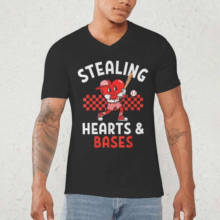 Boys Baseball Valentines Day Stealing Hearts Valentine Kids Men's V-Neck T-Shirt Boys Baseball Valentines Day Stealing Hearts Valentine Kids Men's V-Neck T-Shirt