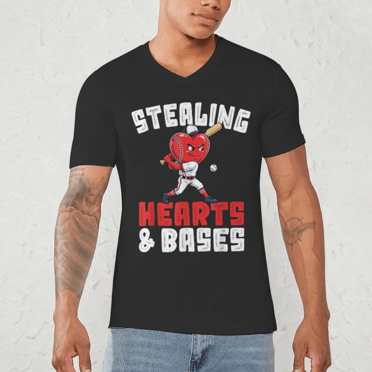 Boys Baseball Valentines Shirt Sterling Hearts Baseball Men's V-Neck T-Shirt Boys Baseball Valentines Shirt Sterling Hearts Baseball Men's V-Neck T-Shirt