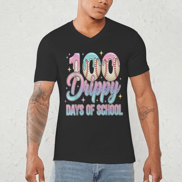 Boys Kids 100 Drippy Days Of School Baseball Drip Ice Cream Men's V-Neck T-Shirt Boys Kids 100 Drippy Days Of School Baseball Drip Ice Cream Men's V-Neck T-Shirt