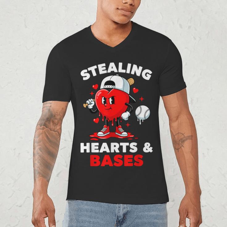 Boys Valentines Baseball Drip Icecream Stealing Hearts Kids Men's V-Neck T-Shirt