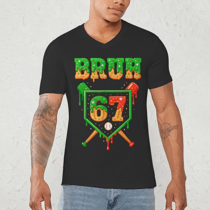 Bruh 67 Baseball Christmas Gingerbread Drip Number 67 Player Men's V-Neck T-Shirt