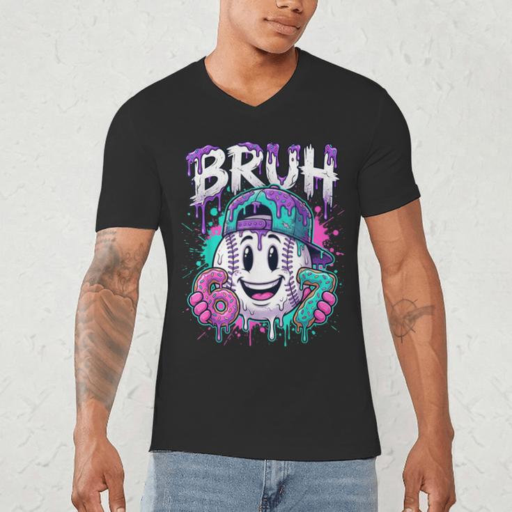 Bruh 67 Baseball Drip Boys Kids Six Seven Meme 6-7 Dripping Men's V-Neck T-Shirt Bruh 67 Baseball Drip Boys Kids Six Seven Meme 6-7 Dripping Men's V-Neck T-Shirt