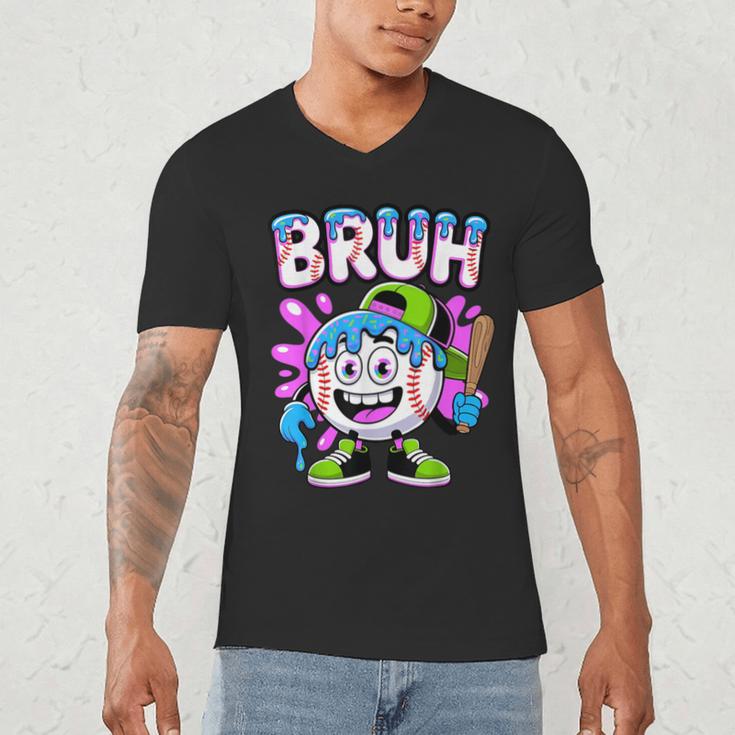 Bruh Baseball Drip Boys Youth Ice Cream Dripping Baseball Men's V-Neck T-Shirt