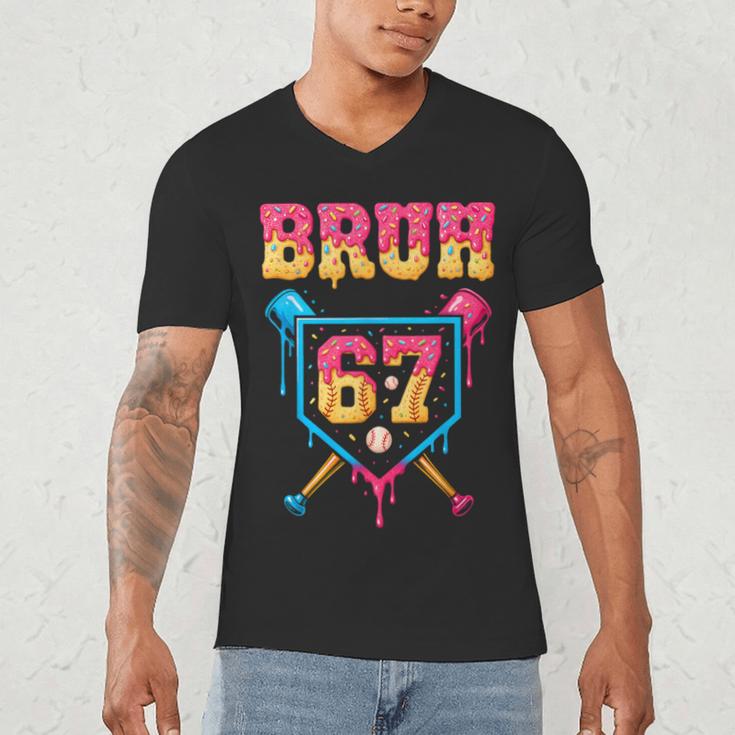 Bruh Baseball Ice Cream Drip Number 67 Player 67th Birthday Men's V-Neck T-Shirt Bruh Baseball Ice Cream Drip Number 67 Player 67th Birthday Men's V-Neck T-Shirt