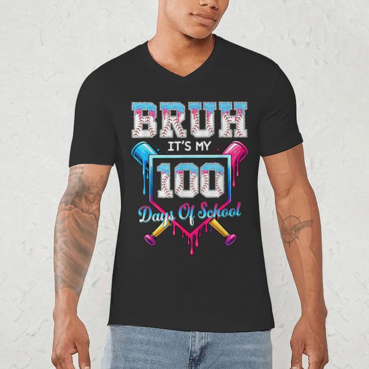 Bruh It's My 100 Days Of School Baseball Ice Cream Drip Boys Men's V-Neck T-Shirt Bruh It's My 100 Days Of School Baseball Ice Cream Drip Boys Men's V-Neck T-Shirt