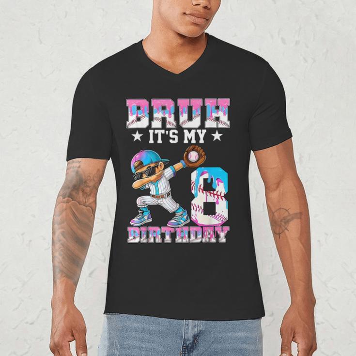 Bruh It's My 8th Birthday Baseball Ice Cream Drip 8 Year Old Men's V-Neck T-Shirt