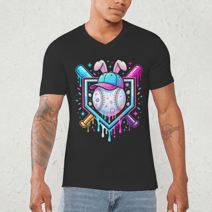 Bunny Baseball Hat With Ice Cream Easter Day Boys Kids Girls Men's V-Neck T-Shirt Bunny Baseball Hat With Ice Cream Easter Day Boys Kids Girls Men's V-Neck T-Shirt