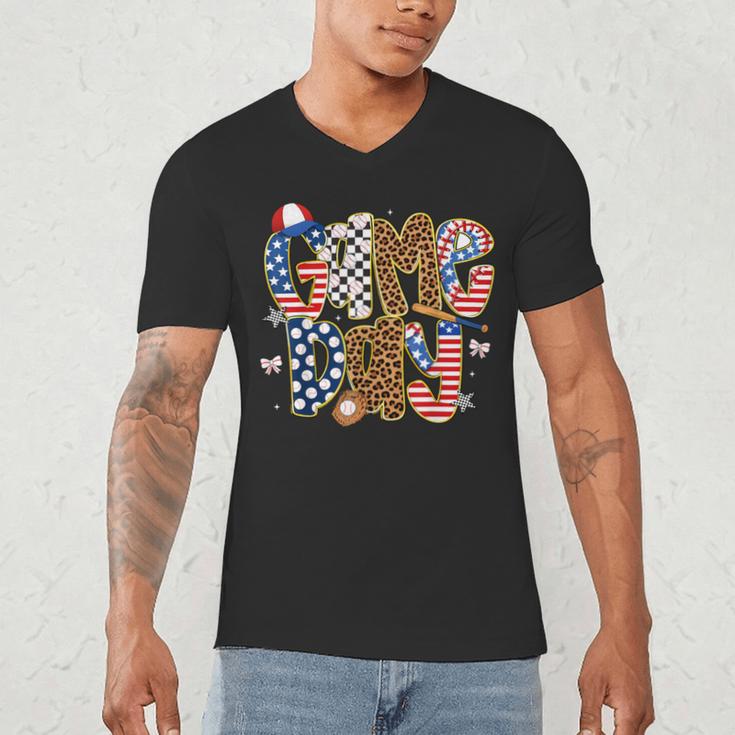 Checkered Leopard Game Day Baseball Men Women Kids Men's V-Neck T-Shirt