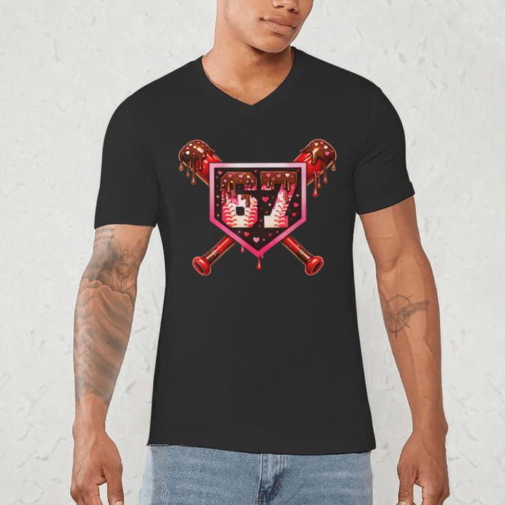 Chocolate 67 Drip Baseball Valentine Love Sports Men's V-Neck T-Shirt Chocolate 67 Drip Baseball Valentine Love Sports Men's V-Neck T-Shirt
