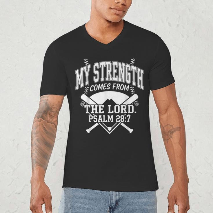Christian Baseball My Strength Comes From The Lord Baseball Men's V-Neck T-Shirt