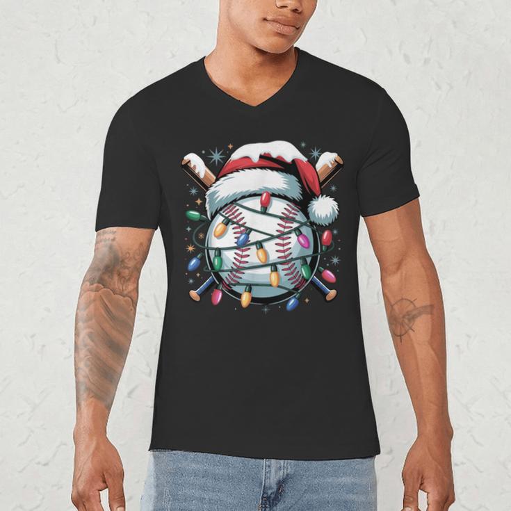 Christmas Baseball Boy Youth Kid Men Santa Hat Xmas Baseball Men's V-Neck T-Shirt