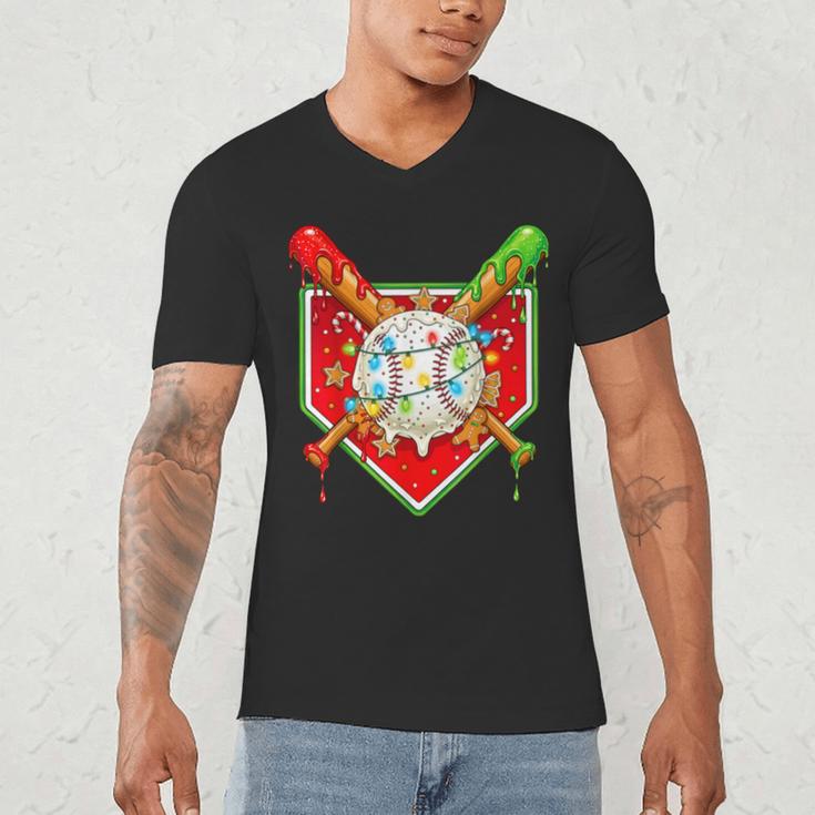 Christmas Baseball Ice Cream Drip Men Women Kids Men's V-Neck T-Shirt
