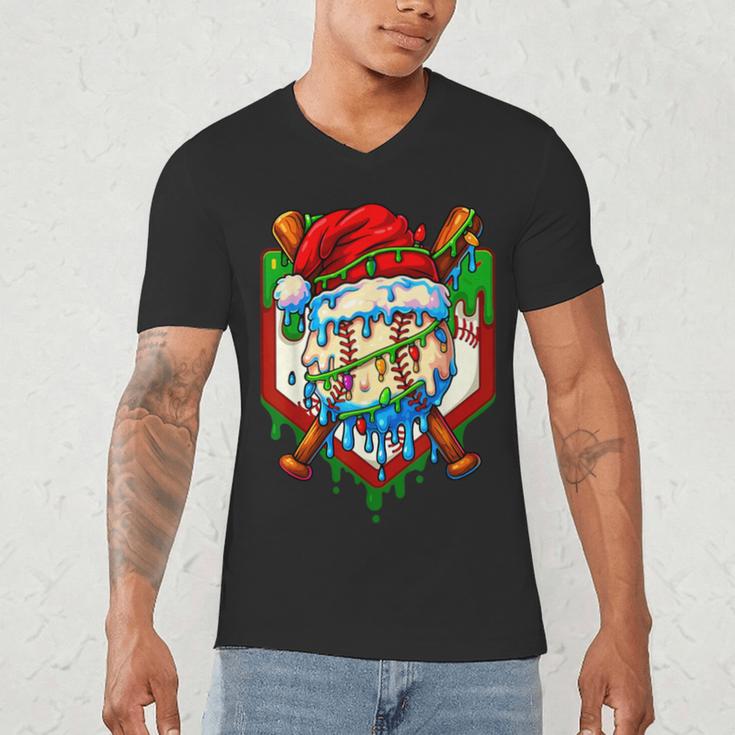 Christmas Baseball Ice Cream Drip Santa Baseball Player Kids Men's V-Neck T-Shirt Christmas Baseball Ice Cream Drip Santa Baseball Player Kids Men's V-Neck T-Shirt