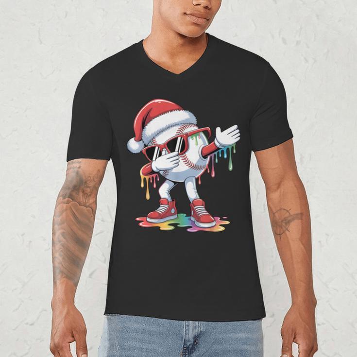 Christmas Baseball Ice Cream Dripping Santa Baseball Drip Men's V-Neck T-Shirt Christmas Baseball Ice Cream Dripping Santa Baseball Drip Men's V-Neck T-Shirt