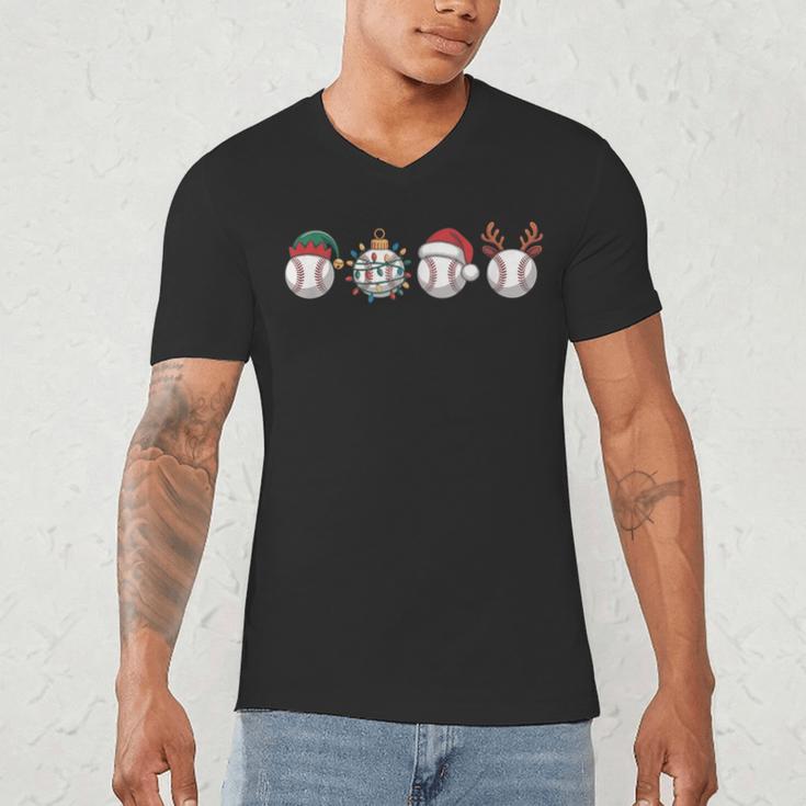 Christmas Baseball Player X-Mas Balls Men's V-Neck T-Shirt