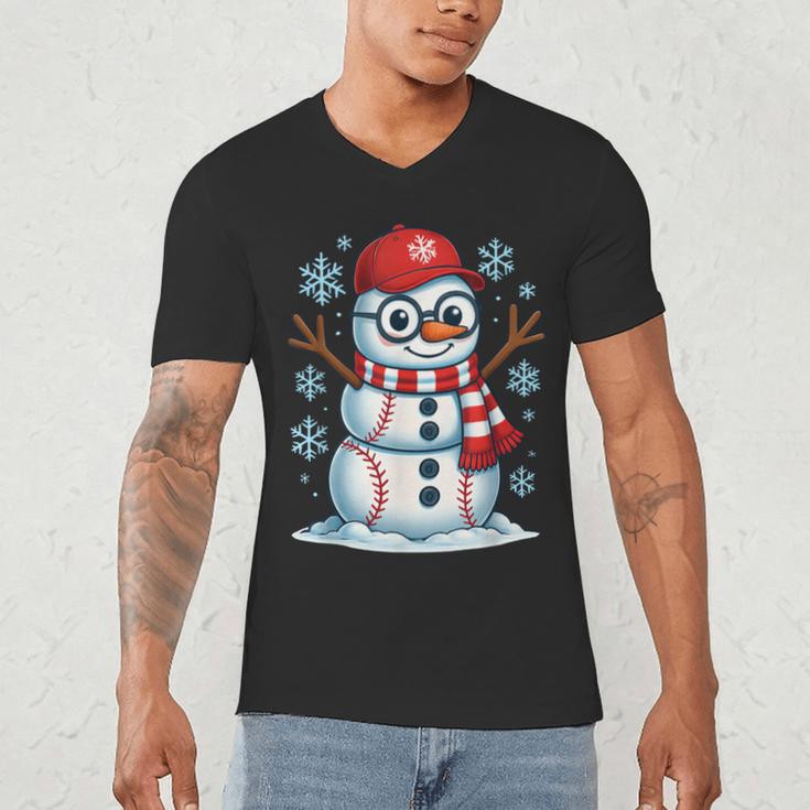 Christmas Baseball Snowman Xmas Pajamas Women Men Boys Men's V-Neck T-Shirt Christmas Baseball Snowman Xmas Pajamas Women Men Boys Men's V-Neck T-Shirt