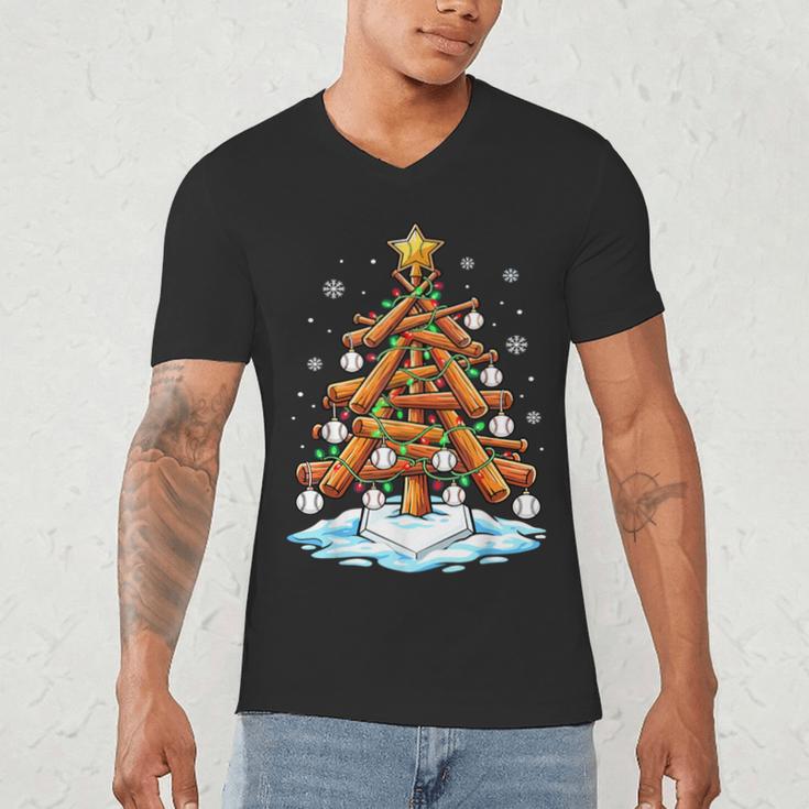 Christmas Baseball Tree Lights Xmas Men's V-Neck T-Shirt