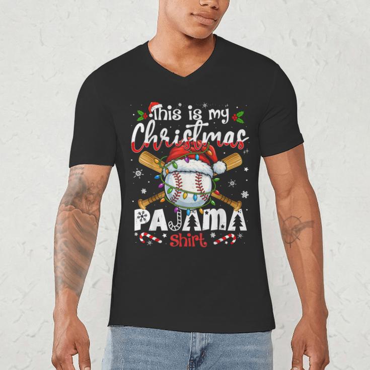 This Is My Christmas Pajama Shirt Baseball Xmas PJs Boys Men Men's V-Neck T-Shirt This Is My Christmas Pajama Shirt Baseball Xmas PJs Boys Men Men's V-Neck T-Shirt