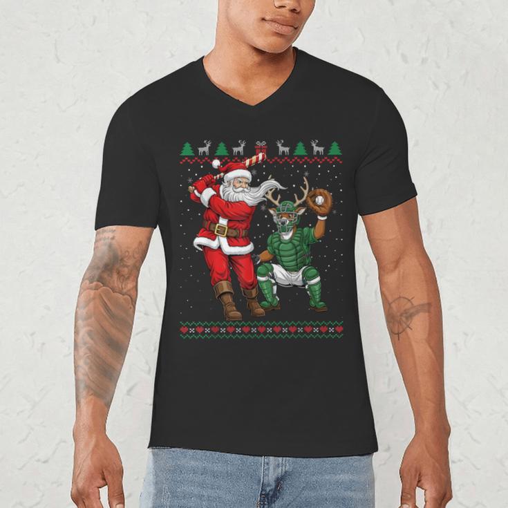 Christmas Santa Baseball Ugly Sweater Men's V-Neck T-Shirt Christmas Santa Baseball Ugly Sweater Men's V-Neck T-Shirt