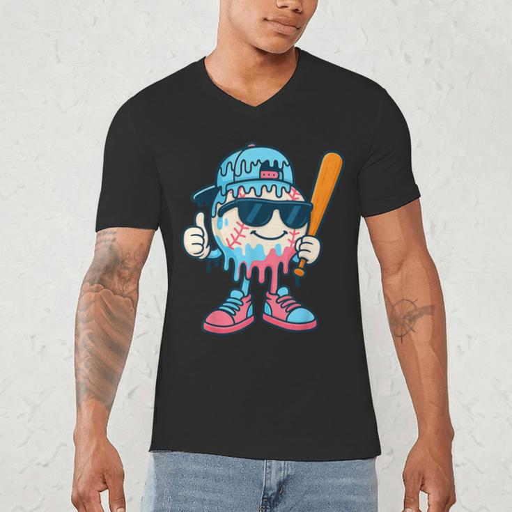 Cool Ice Cream Drip Baseball Drip For Boys Sports Kids Men's V-Neck T-Shirt Cool Ice Cream Drip Baseball Drip For Boys Sports Kids Men's V-Neck T-Shirt