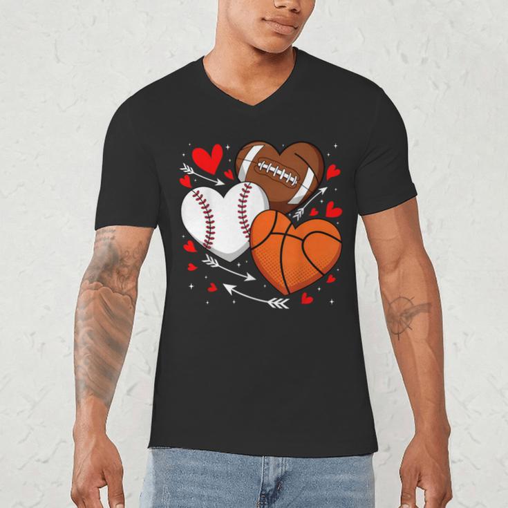 Cute Heart Baseball Basketball Football Valentine Boy Men Men's V-Neck T-Shirt Cute Heart Baseball Basketball Football Valentine Boy Men Men's V-Neck T-Shirt