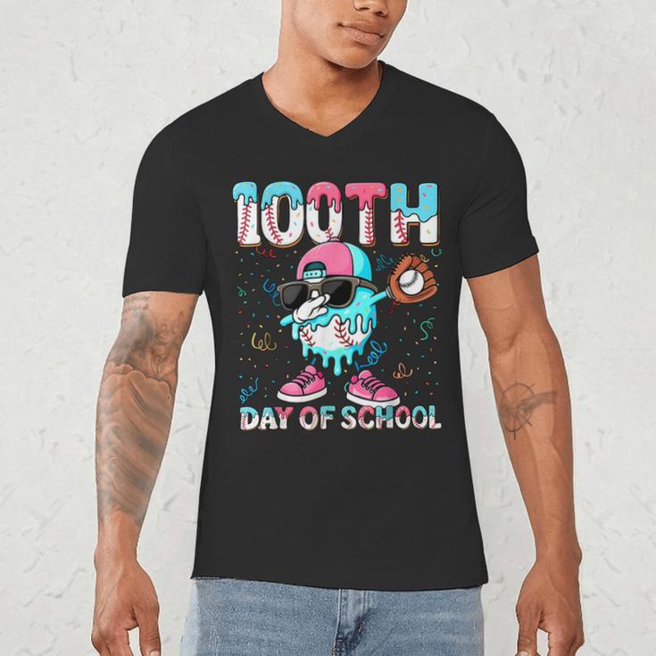 Dabbing Drippy 100th Days Of School Baseball Ice Cream Drip Men's V-Neck T-Shirt Dabbing Drippy 100th Days Of School Baseball Ice Cream Drip Men's V-Neck T-Shirt