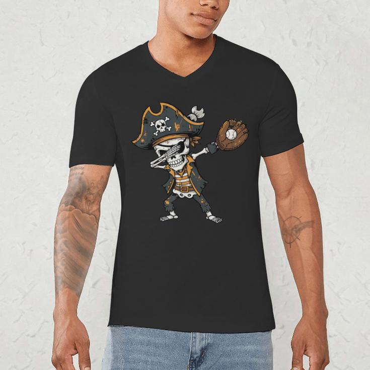Dabbing Pirate Skeleton Baseball Dab Costume Boys Kids Men Men's V-Neck T-Shirt