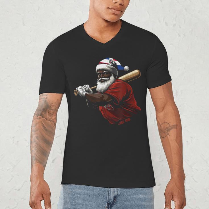 Dominican Republic Santa Christmas Baseball Beisbol Men's V-Neck T-Shirt Dominican Republic Santa Christmas Baseball Beisbol Men's V-Neck T-Shirt