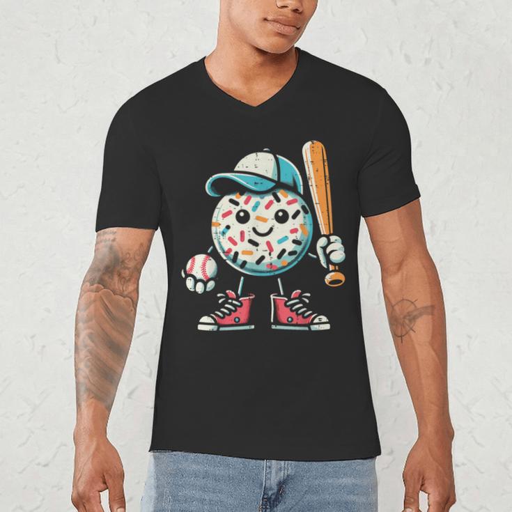 Donut Baseball Hat Ball Bat Cute Sport Toddler Boys Kids Men Men's V-Neck T-Shirt