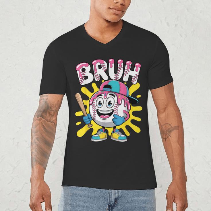 Drip Baseball Boy Youth Kid Ice Cream Dripping Baseball Bruh Men's V-Neck T-Shirt