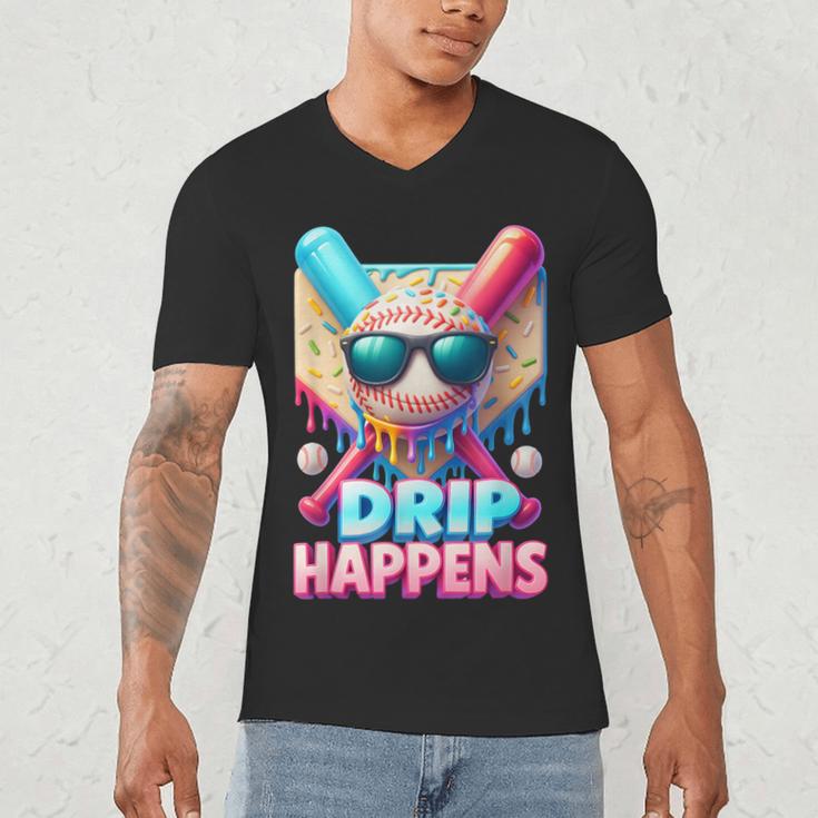 Drip Happens Baseball Ice Cream Bat And Ball With Sunglasses Men's V-Neck T-Shirt