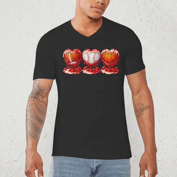 Drip Valentines Day Basketball Baseball Football Boy Men Kid Men's V-Neck T-Shirt