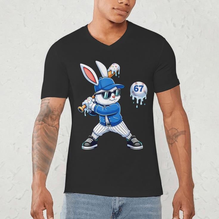 Dripping Drip Baseball Rabbit Bunny Easter Men Boy Kid Men's V-Neck T-Shirt