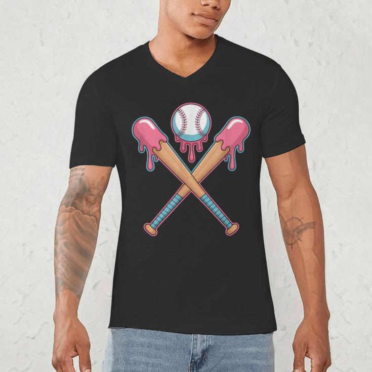 Dripping Pink Baseball Crossed Bats Summer Men's V-Neck T-Shirt Dripping Pink Baseball Crossed Bats Summer Men's V-Neck T-Shirt
