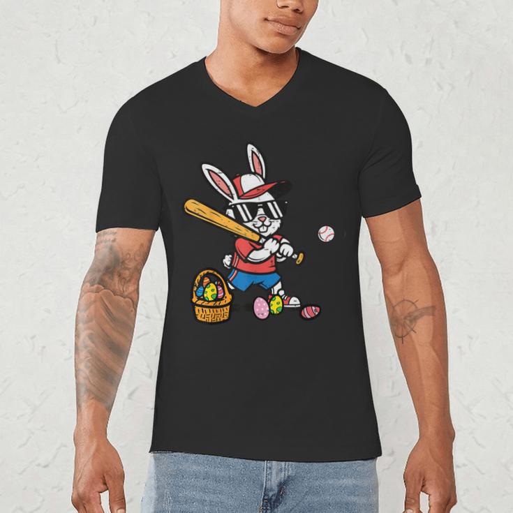 Easter Bunny Baseball Player Batter Rabbit Boys Kids Men Men's V-Neck T-Shirt Easter Bunny Baseball Player Batter Rabbit Boys Kids Men Men's V-Neck T-Shirt
