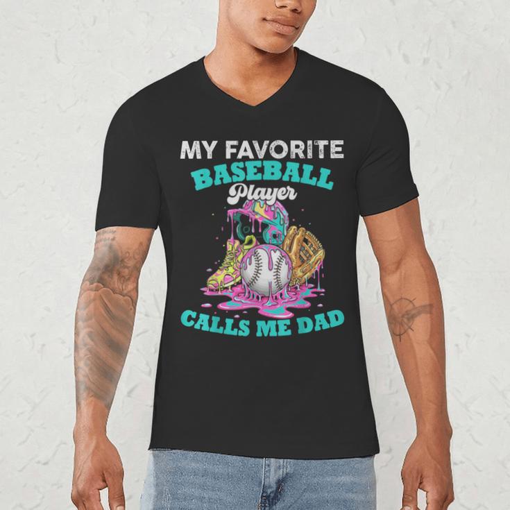 My Favorite Baseball Player Calls Me Dad Ice Cream Drip Men's V-Neck T-Shirt