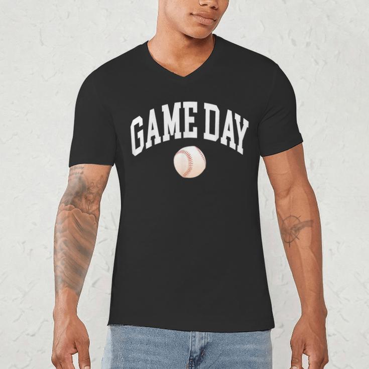 Game Day Baseball Player And Fan Graphic Men's V-Neck T-Shirt Game Day Baseball Player And Fan Graphic Men's V-Neck T-Shirt