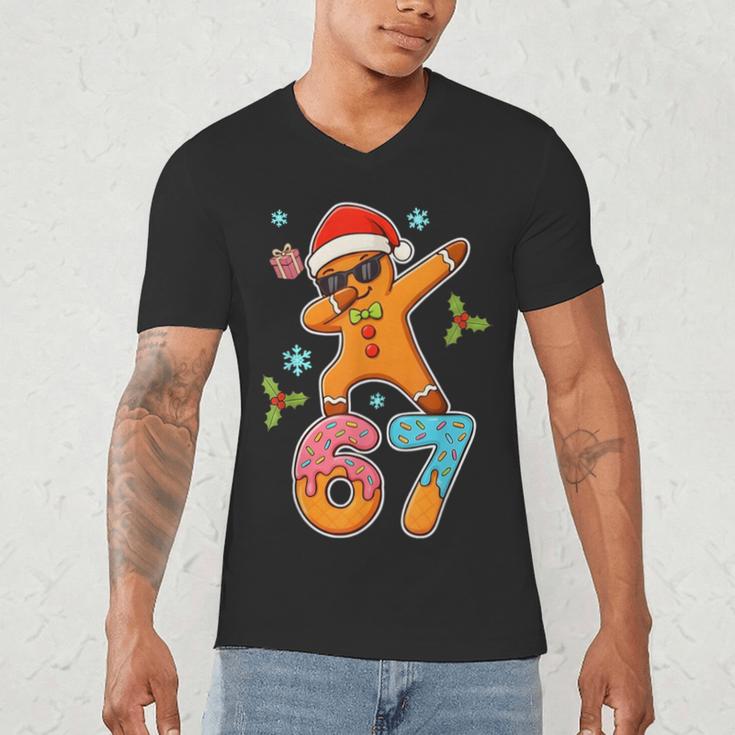Gingerbread Six Seven 67 Ice Cream Drip Baseball Men's V-Neck T-Shirt Gingerbread Six Seven 67 Ice Cream Drip Baseball Men's V-Neck T-Shirt