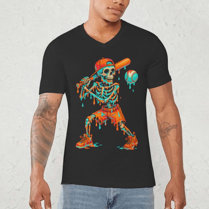 Halloween Baseball Skeleton Ice Cream Drip Baseball Boys Kid Men's V-Neck T-Shirt